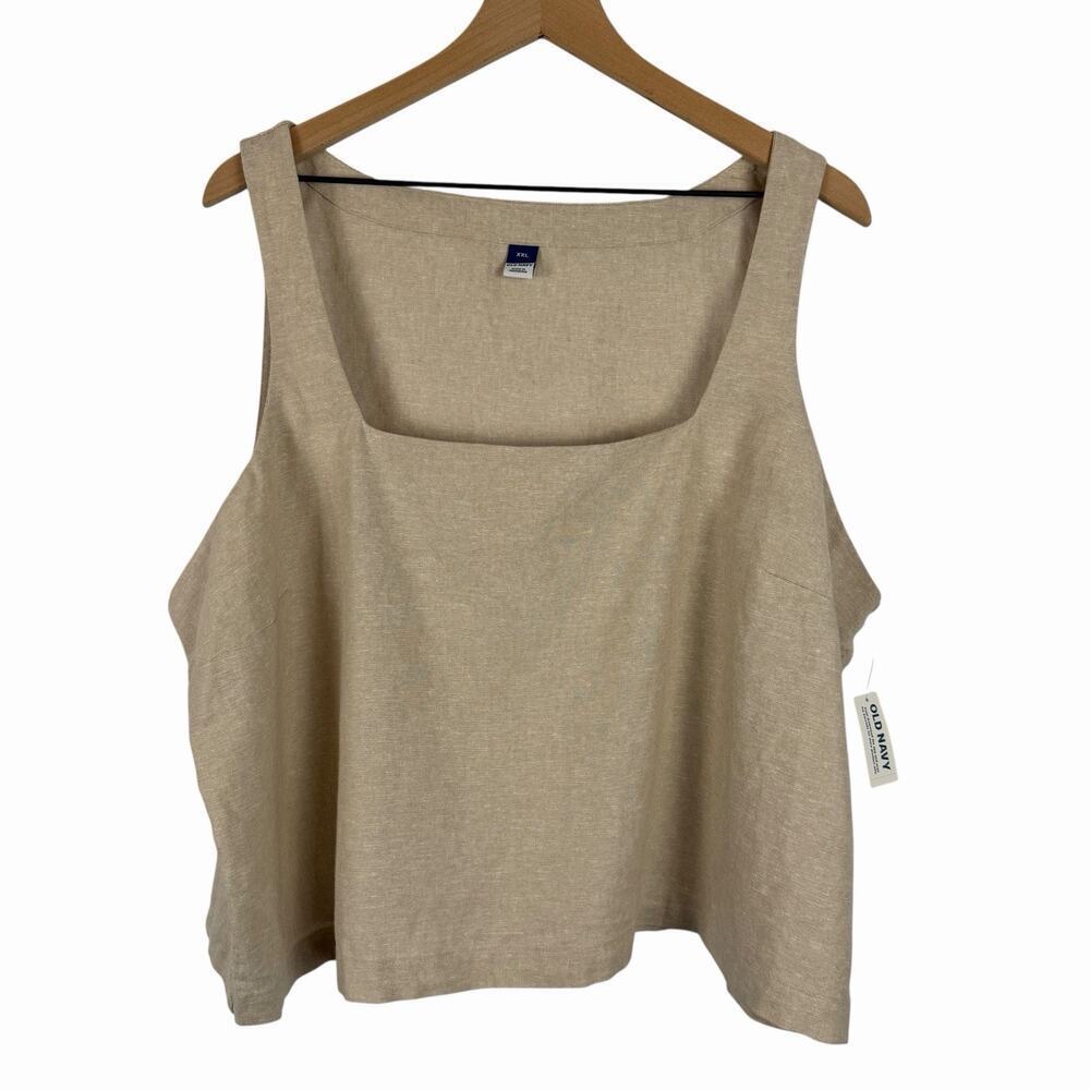 Womens NWT Linen Blend Crop Top Blouse Tan Natural XXL Minimalist Cleangirl Norm - Picture 1 of 9